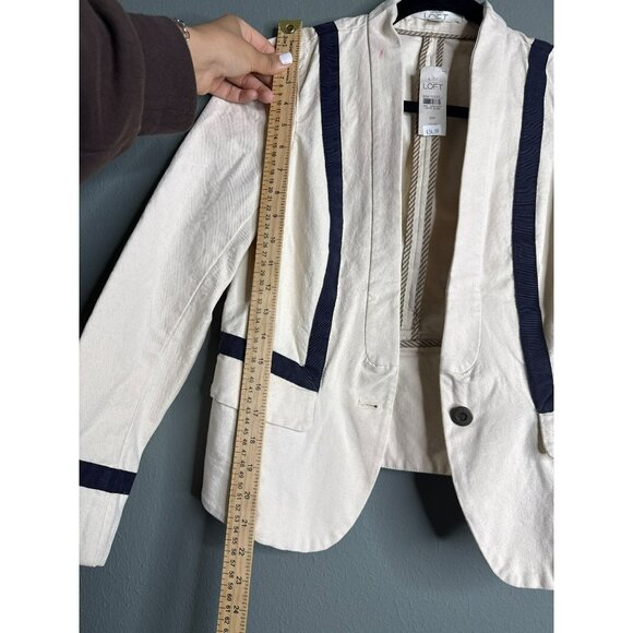 LOFT 6 Petite Preppy Cream Black Trim Blazer Jacket Spring Summer - Picture 8 of 10